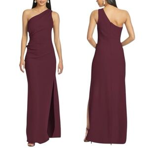 Sachin & Babi Deep Wine Cece 4-way One Shoulder Stretch Crepe Maxi Gown -Reemoly